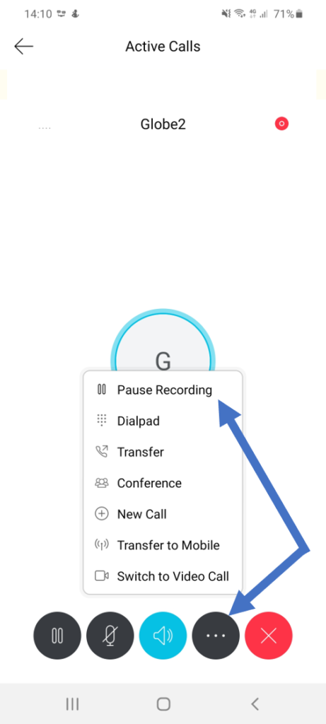 How to pause call recordings during a call in the Office UC app.